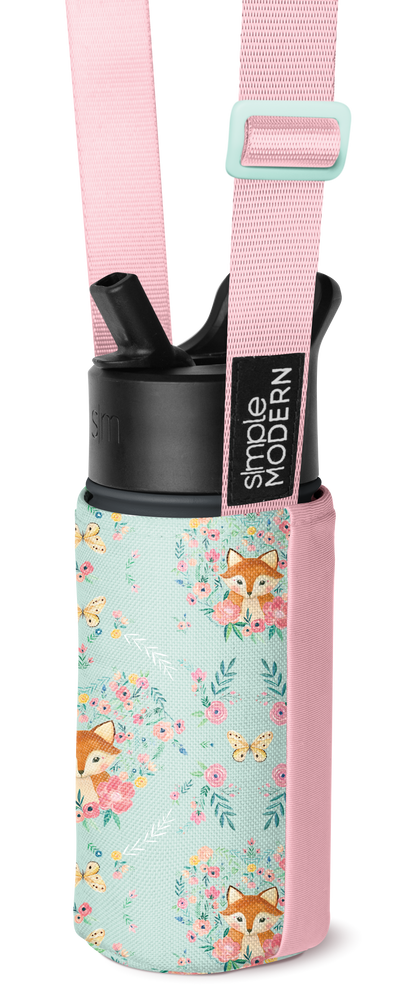 Soft pink and mint green insulated drink carrier with adjustable bright pink straps and side panels