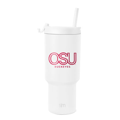 White Simple Modern tumbler with straw, cylindrical shape with tapered bottom, isolated on white background
