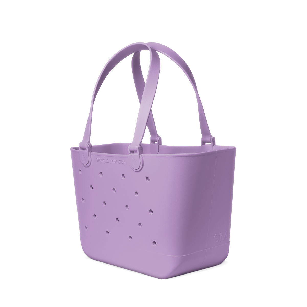 Soft lavender purple tote bag displayed against white background with subtle shadow details