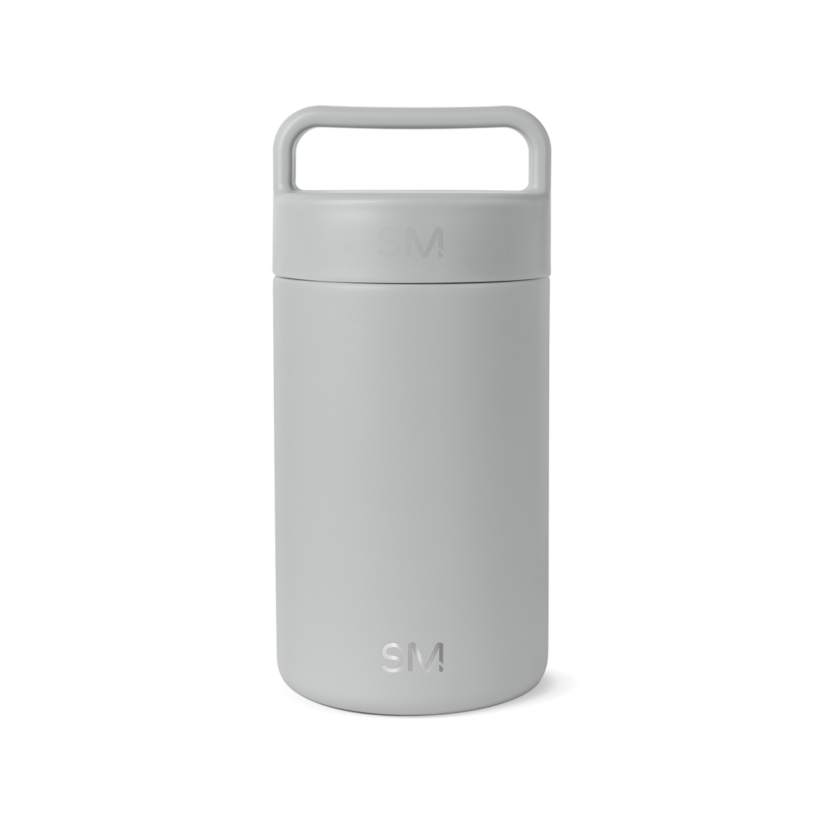 Light gray cylindrical jar container with uniform pale finish and subtle tonal variations created by its cylindrical form and ridged texture