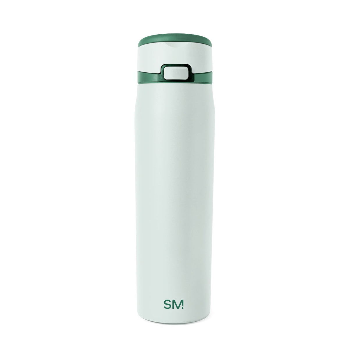 Pale mint green tumbler with forest green lid rim and horizontal accent stripe