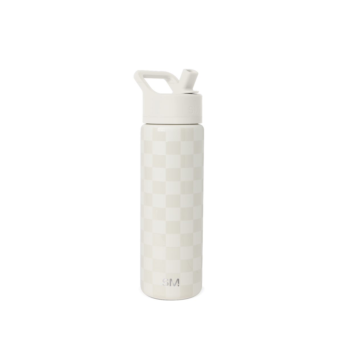 Cream-colored water bottle with subtle checkerboard pattern texture, featuring a matching cap and handle assembly.