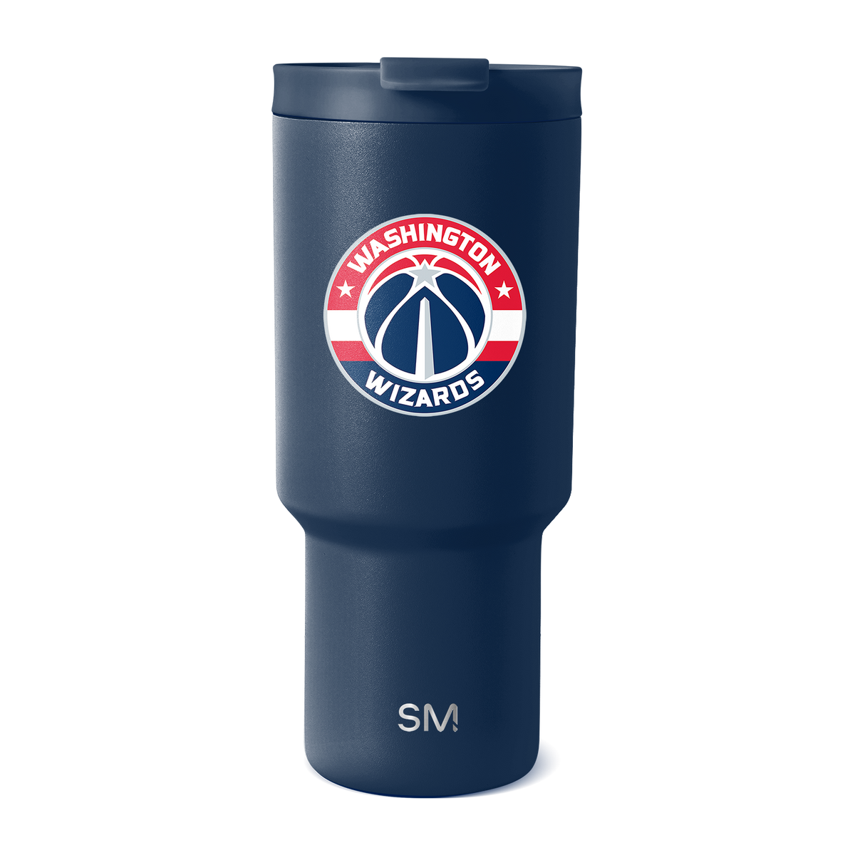 Navy blue Washington Wizards tumbler with red, white, and dark navy logo accents