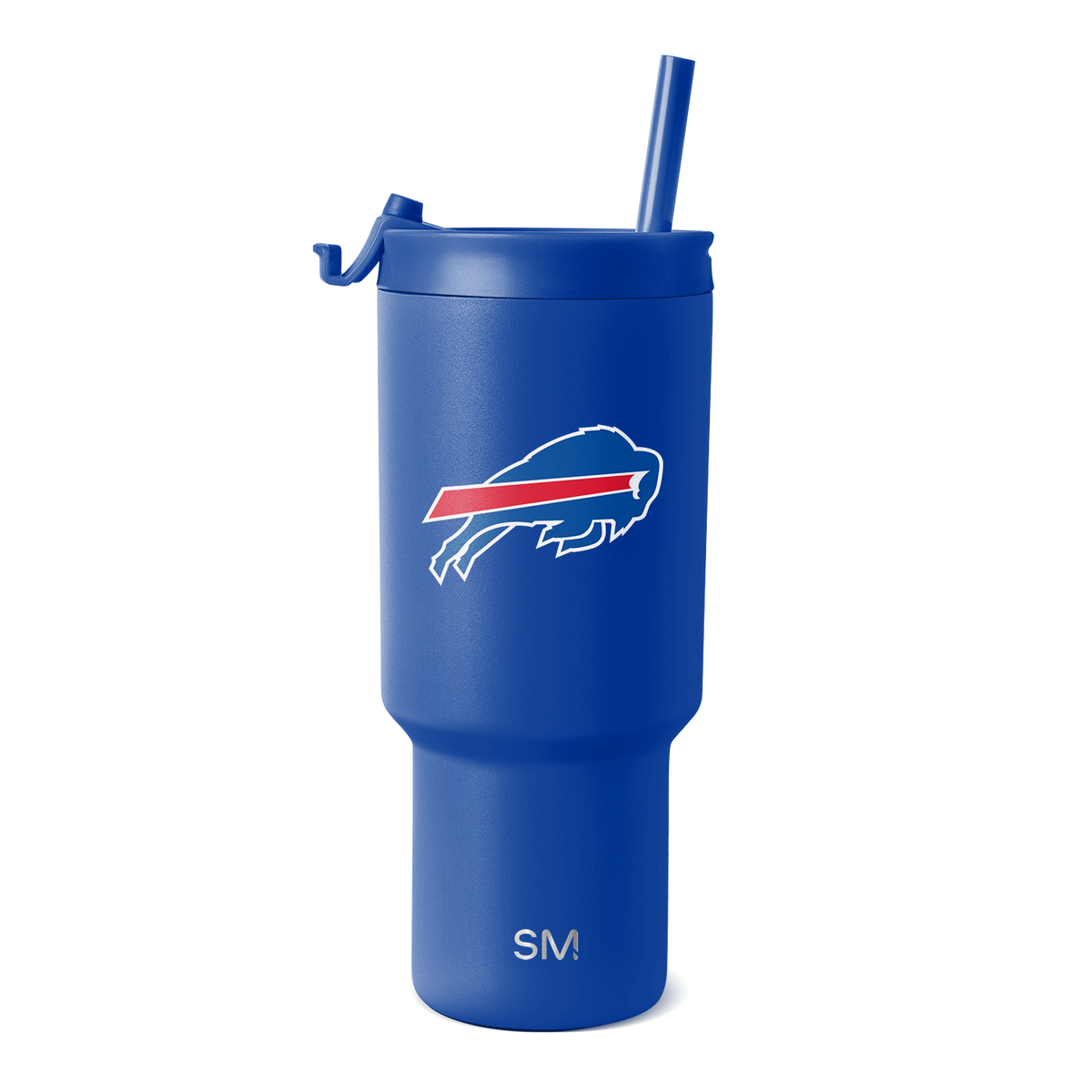 Royal blue insulated water bottle with cylindrical tumbler design, tapered base, and narrower mid-section. Modern drinkware for hot and cold beverages.