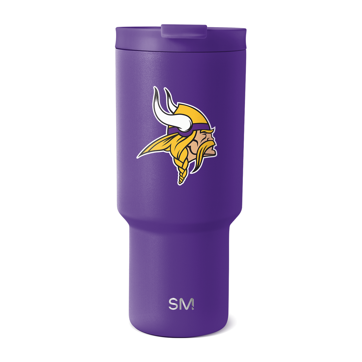 Purple matte metallic tumbler with gold and complementary accent colors, light-reflective finish