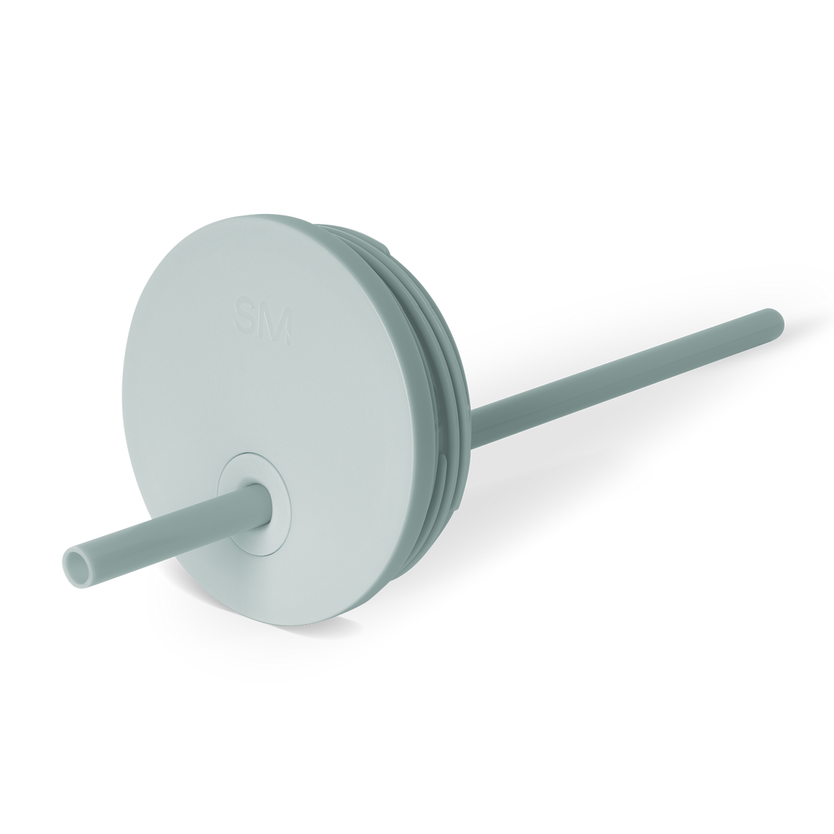 Soft sage green circular lid with cylindrical straw housing and neutral teal accents, suitable for beverages and daily use.