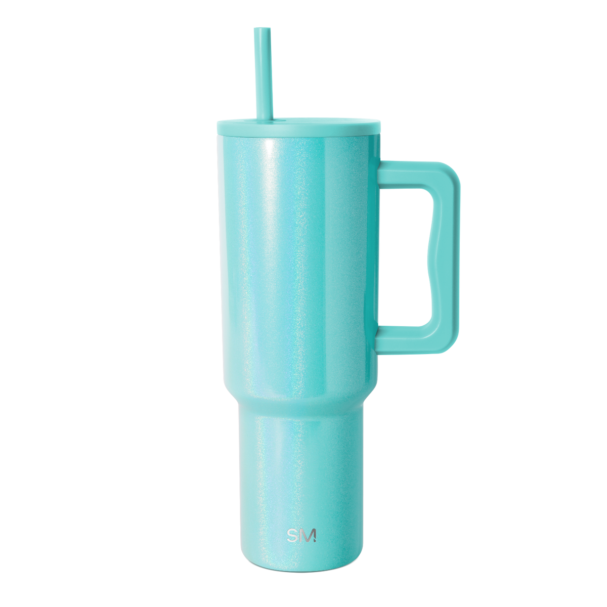 Medium turquoise aqua tumbler with sparkle glitter finish and cylindrical shape