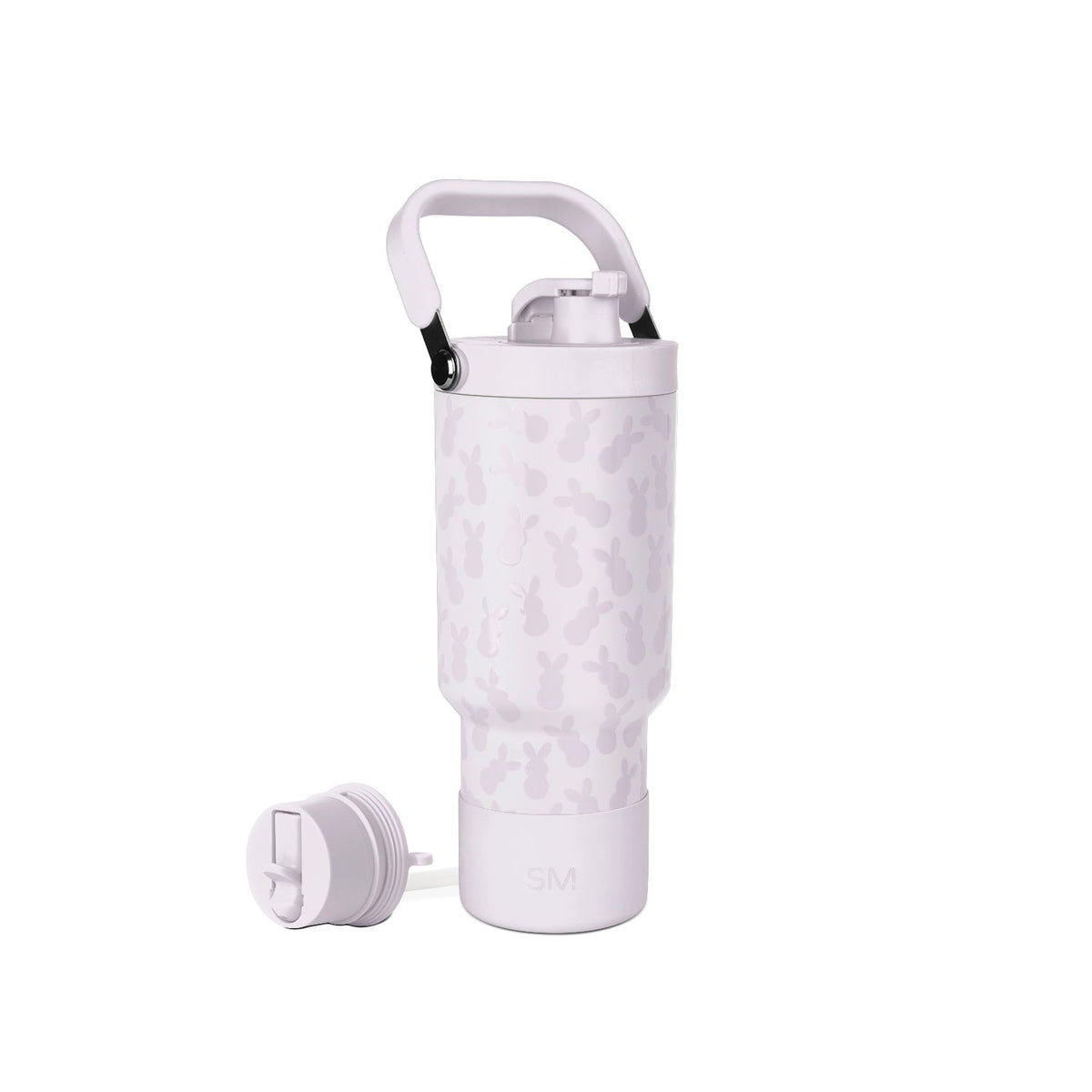 Lavender and white camouflage patterned water bottle with creamy white base and subtle orchid accents