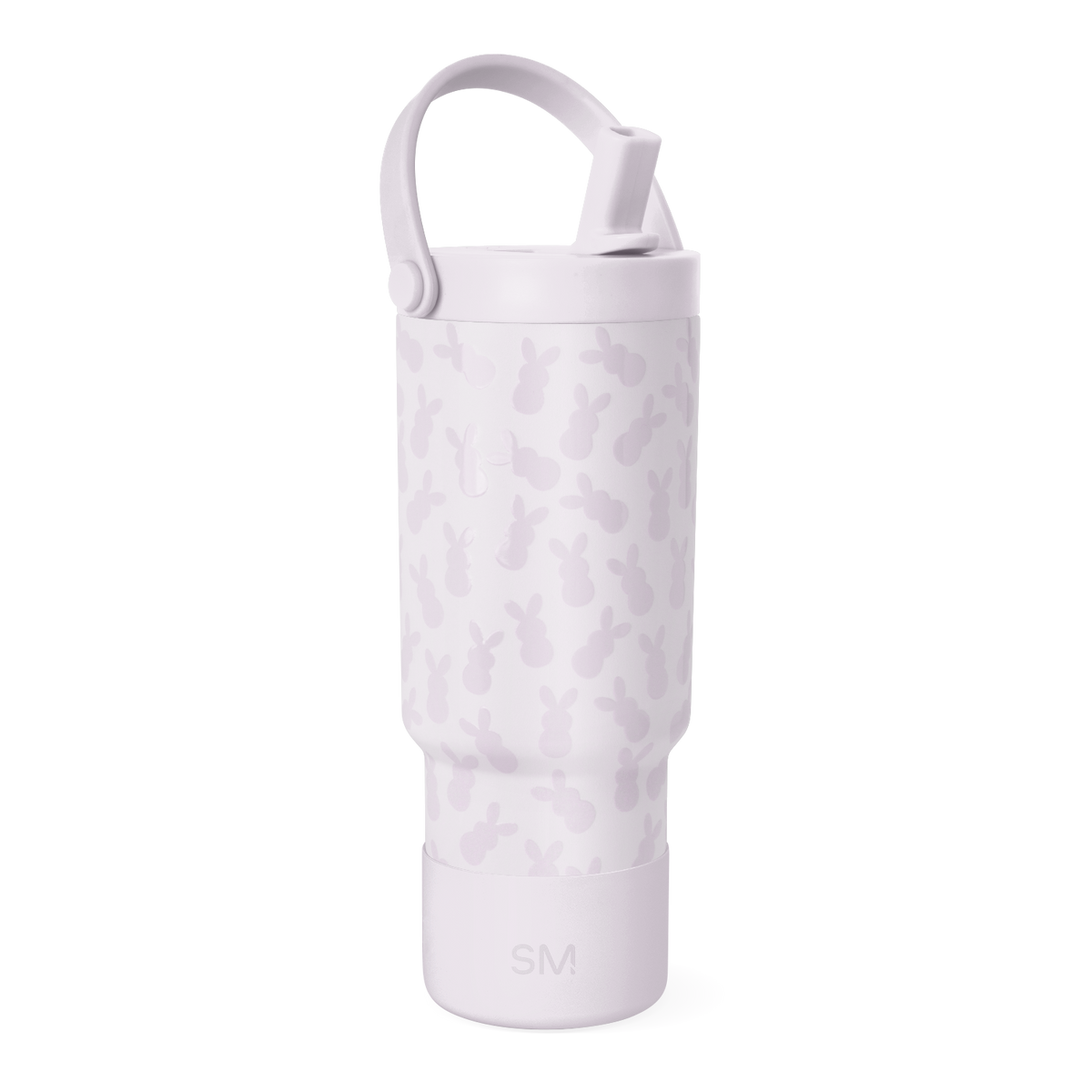 Pale lavender bottle with darker mauve camouflage pattern, featuring a handle and top rim detail.